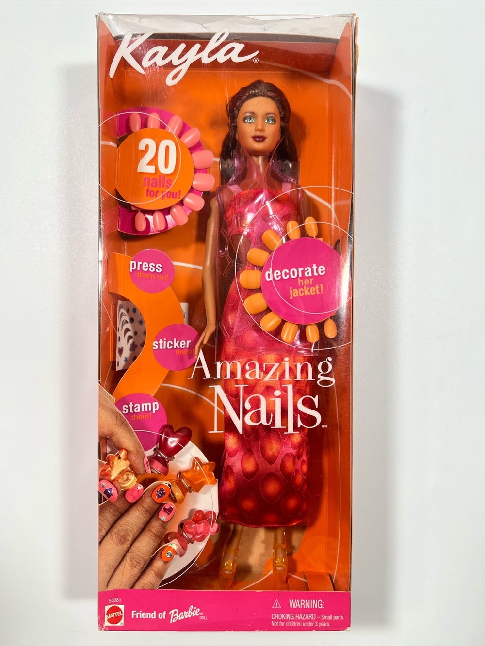 Barbie Amazing Nails Kayla Doll and 20 Press-On Nails 53381 Mattel 2001 New